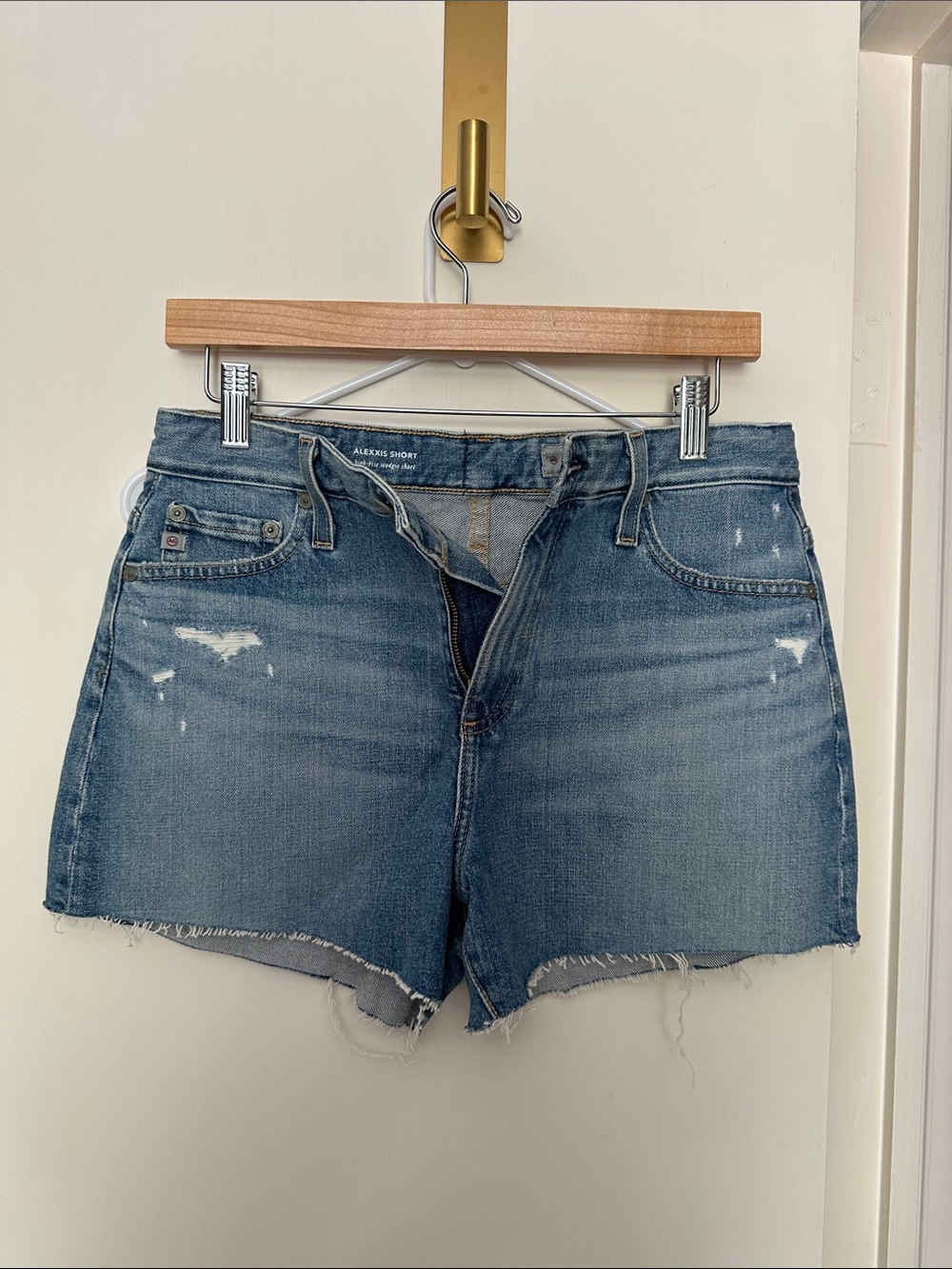 Ag Adriano Goldschmied Distressed Light Blue Denim Cutoff Shorts